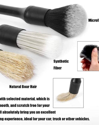 3pcs Car Detailing Brushes Set Soft Auto Detailing Brush Kit Interchangeable Different Sized