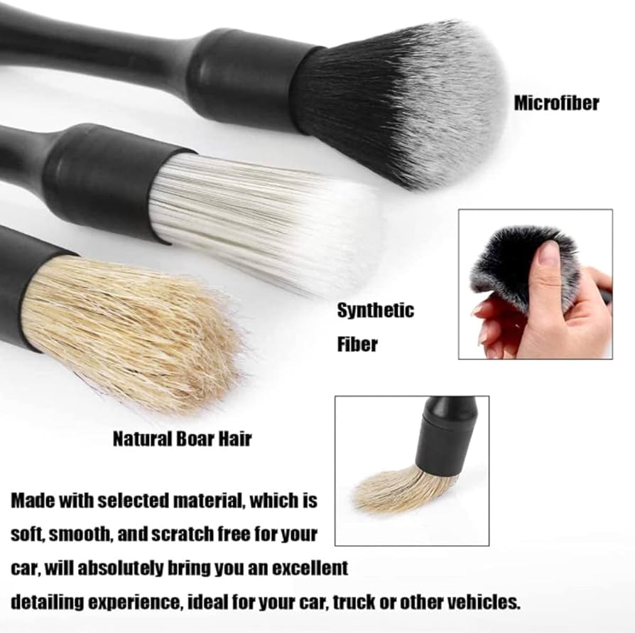 3pcs Car Detailing Brushes Set Soft Auto Detailing Brush Kit Interchangeable Different Sized