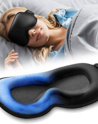 Reusable travel eye cover by Problems Solved, comfortable sleep mask for adults to block light and improve rest during travel.