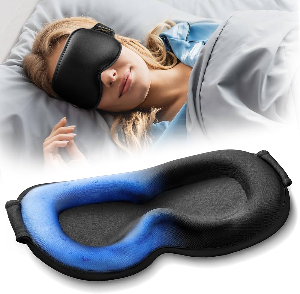 Reusable travel eye cover by Problems Solved, comfortable sleep mask for adults to block light and improve rest during travel.