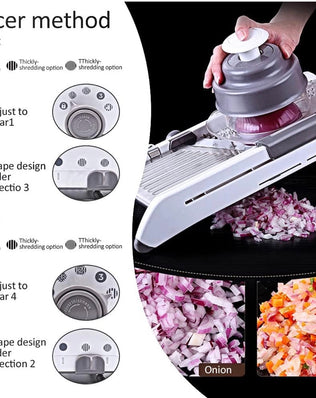 Problems Solved 18 types adjustable mandoline slicer with stainless steel blades for vegetables and manual grating.