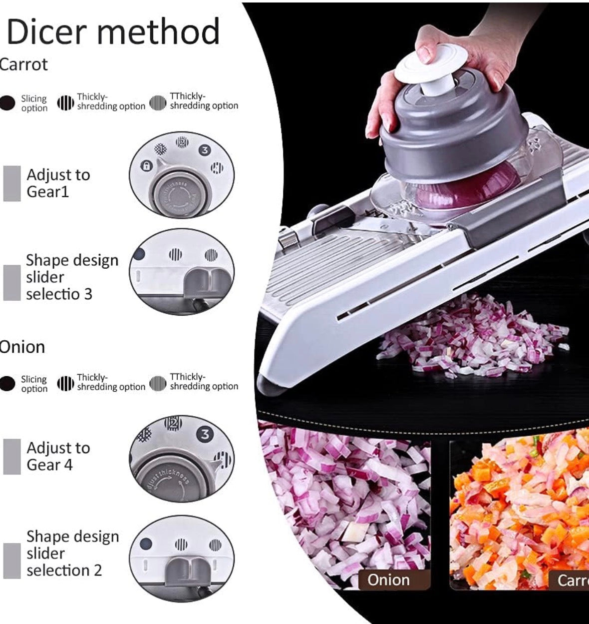Problems Solved 18 types adjustable mandoline slicer with stainless steel blades for vegetables and manual grating.
