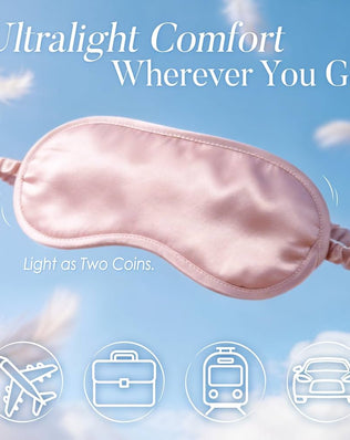 Problems Solved mulberry silk sleep mask with elastic band, soft eye mask ideal for sleeping, travel, and napping.