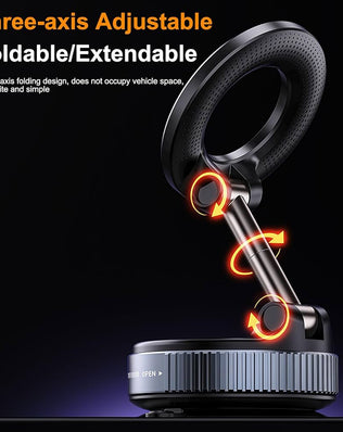 Problems Solved magnetic phone holder with 360° rotation, adjustable and foldable design for secure smartphone mounting.