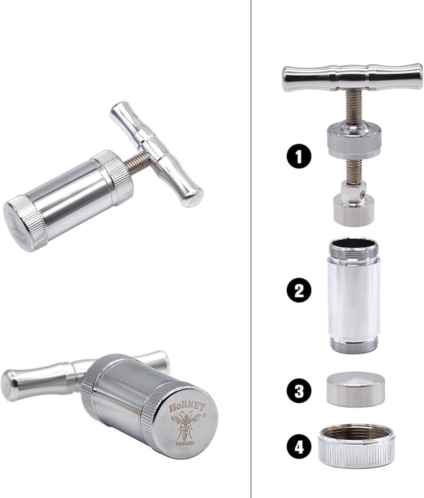 Problems Solved Tool Pollen T Press with T-handle, durable herb pollen press for compact, efficient pollen extraction.