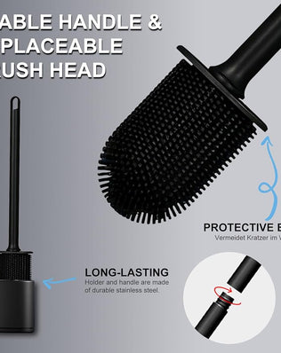 Toilet Brush and Holder with Flat Flexible Silcone Head & Durable and Flexible Bristles