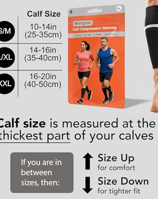 Pair of Problems Solved calf support compression sleeves for women and men, designed for running and muscle relief.