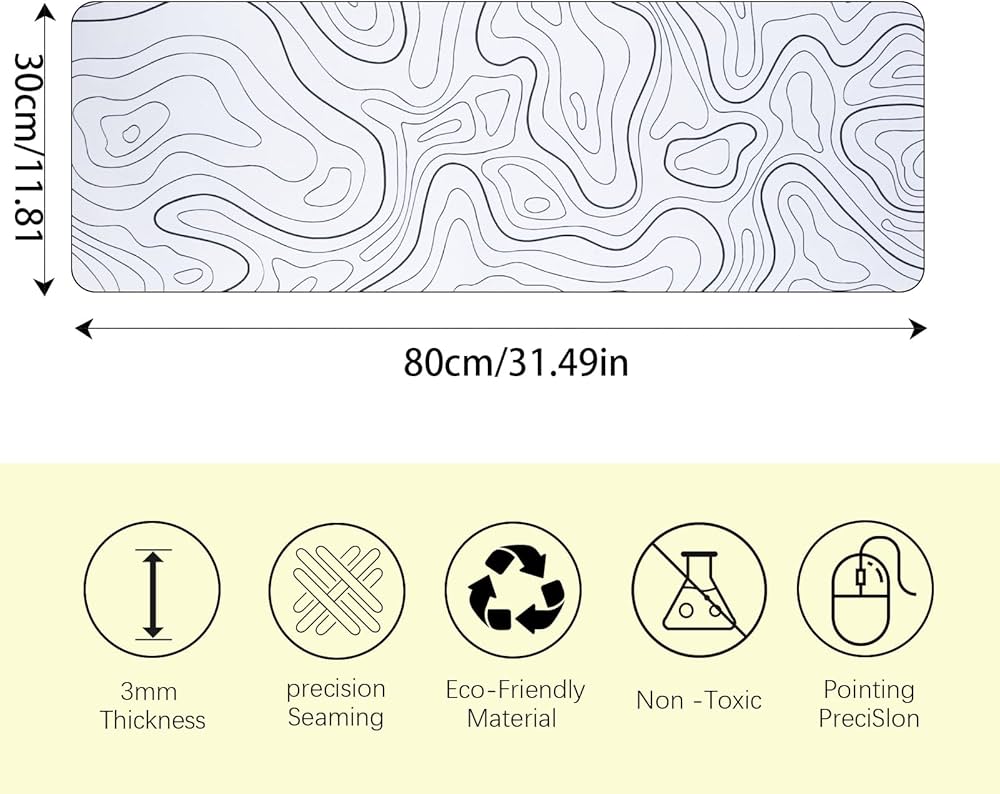 Large Problems Solved topographic contour gaming mouse pad with extended XL surface, featuring detailed terrain design and smooth fabric surface.