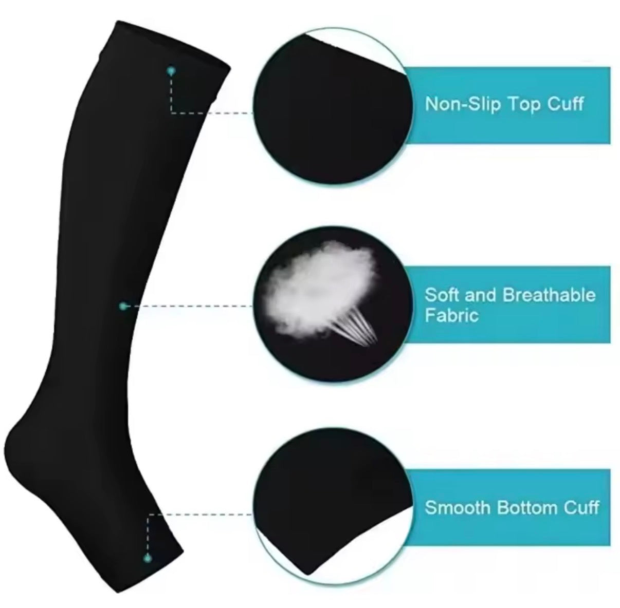 Open toe medical compression socks by Problems Solved, unisex, 20-30mmHg class 2, designed for improved circulation and support.