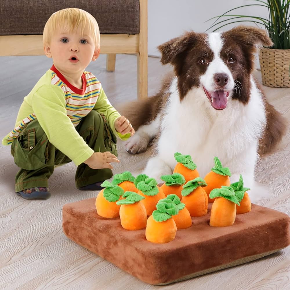 Interactive Dog Toys, Carrot Snuffle Mat for Dogs Plush Puzzle Toys 2 in 1 Non-Slip