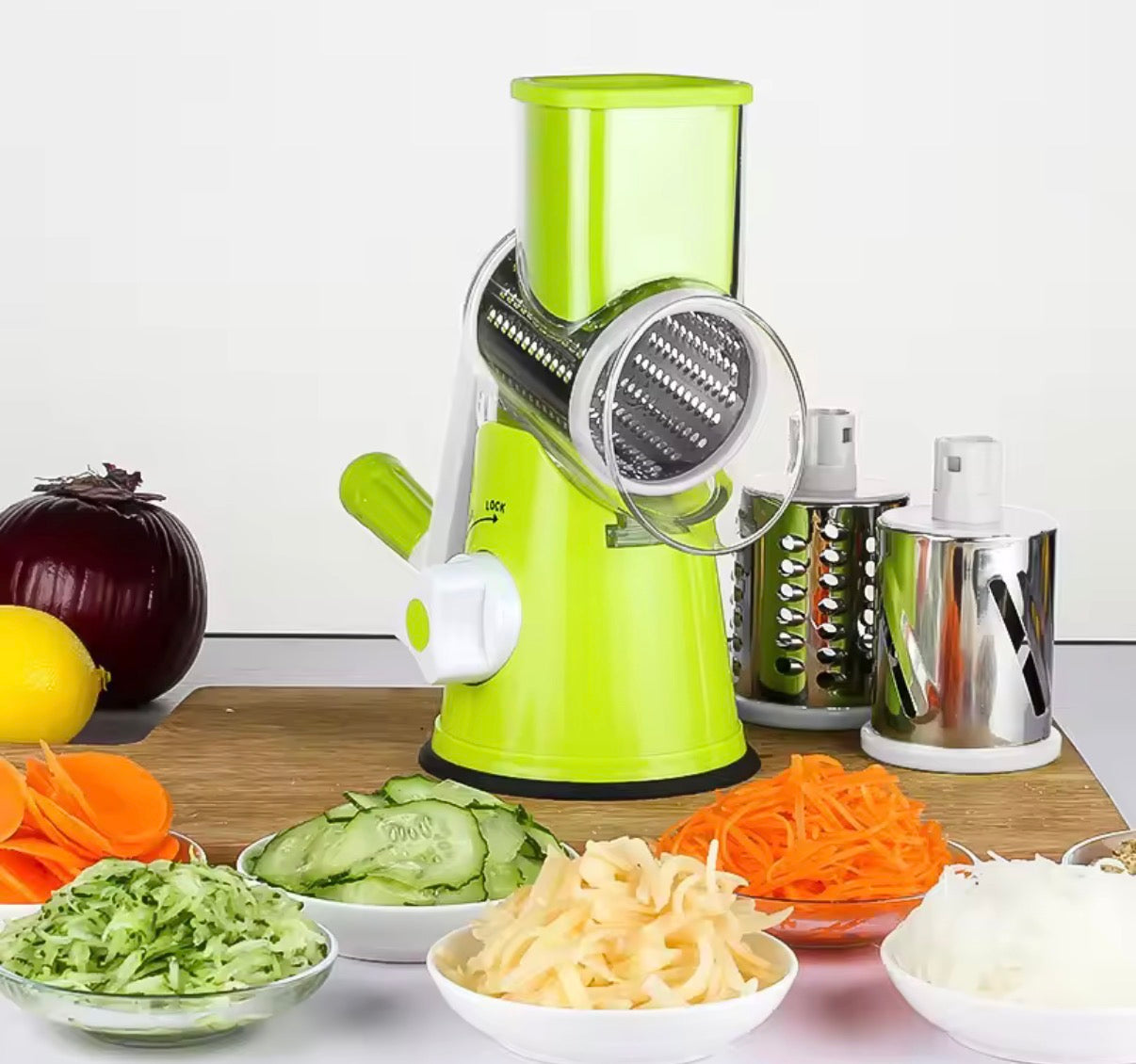 Highly Efficient and Versatile Vegetable and Fruit Slicer Grater Benchtop Drum Cutter