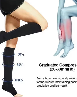 Open toe medical compression socks by Problems Solved, unisex 20-30mmHg Class 2 for improved circulation and support.