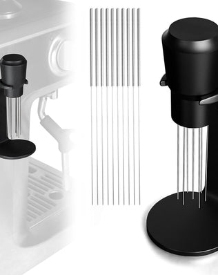 Problems Solved upgraded WDT tool with strong magnet for Breville Barista espresso coffee maker, showing the precision tool for tamping.