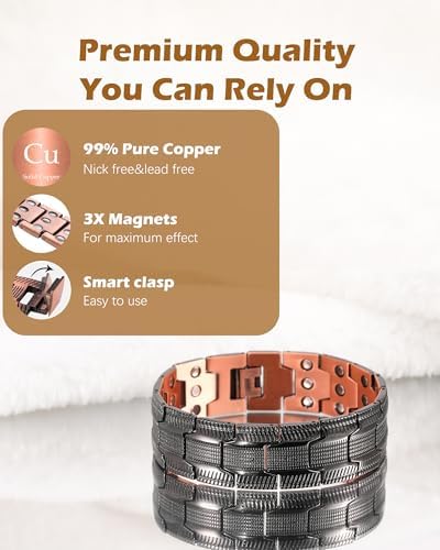 99.99% Soild Copper Magnetic Bracelets for Men,3X Ultra Strength Magnets(3500 Gauss)