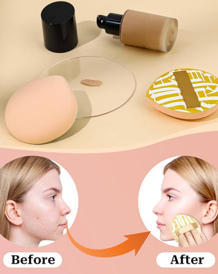 Problems Solved Korean makeup sponge puffs, 4-pack teardrop shape for foundation, concealer, and powder application.
