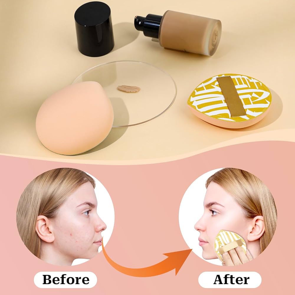 Problems Solved Korean makeup sponge puffs, 4-pack teardrop shape for foundation, concealer, and powder application.