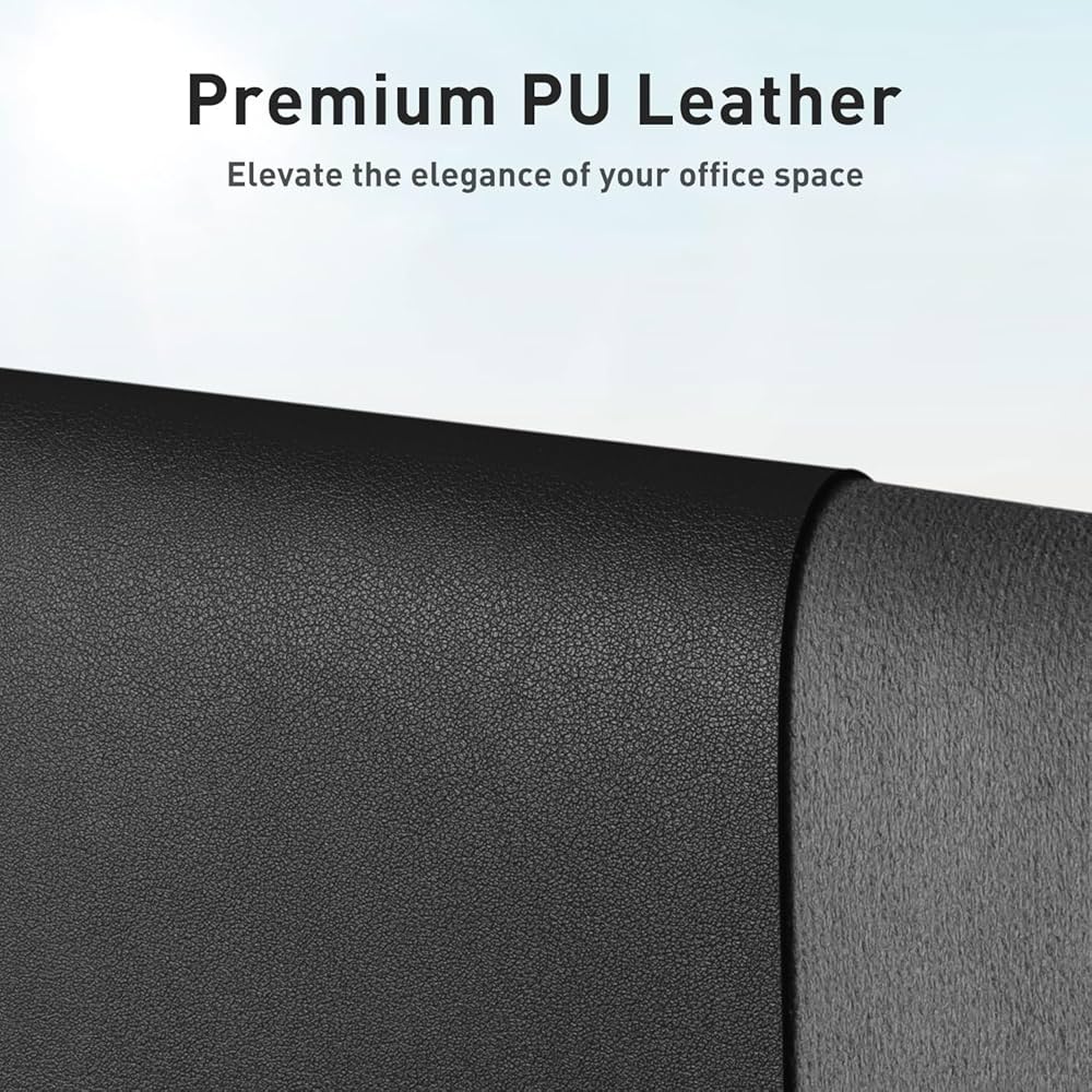 Problems Solved leather desk pad protector with non-slip PU leather surface, large office desk mat for mouse and workspace protection.