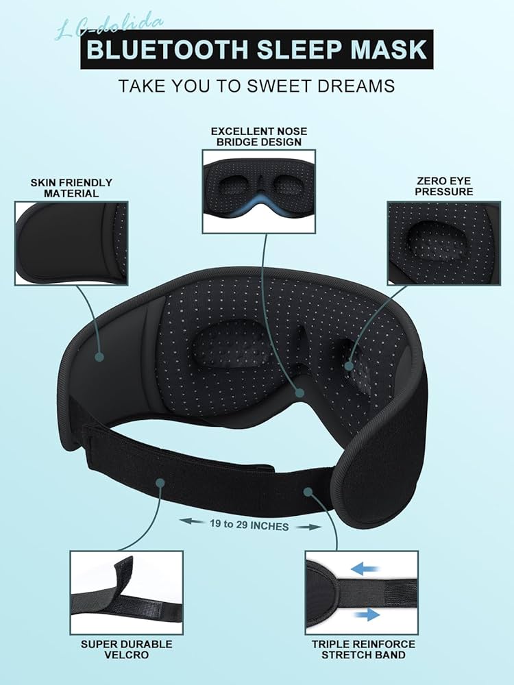 Problems Solved LC-dolida Bluetooth sleep mask with blackout 3D eye mask, soft fabric, and built-in headphones for deep relaxation.