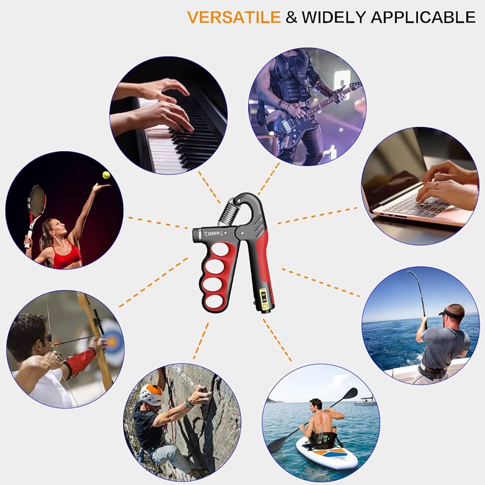 Problems Solved hand grip strengthener with automatic counter, ergonomic design for improving grip strength and hand exercise.