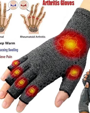 Problems Solved compression arthritis gloves with wrist support, showing a pair of therapy wristbands for joint relief.