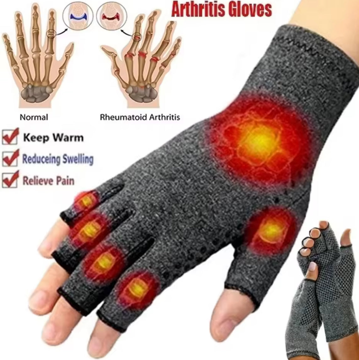 Problems Solved compression arthritis gloves with wrist support, showing a pair of therapy wristbands for joint relief.