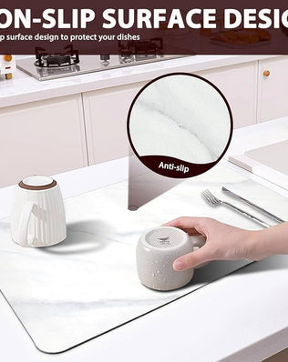 Problems Solved dish drying mat for kitchen counter, 24x16 inches, super absorbent, soft fabric with water-absorbing surface