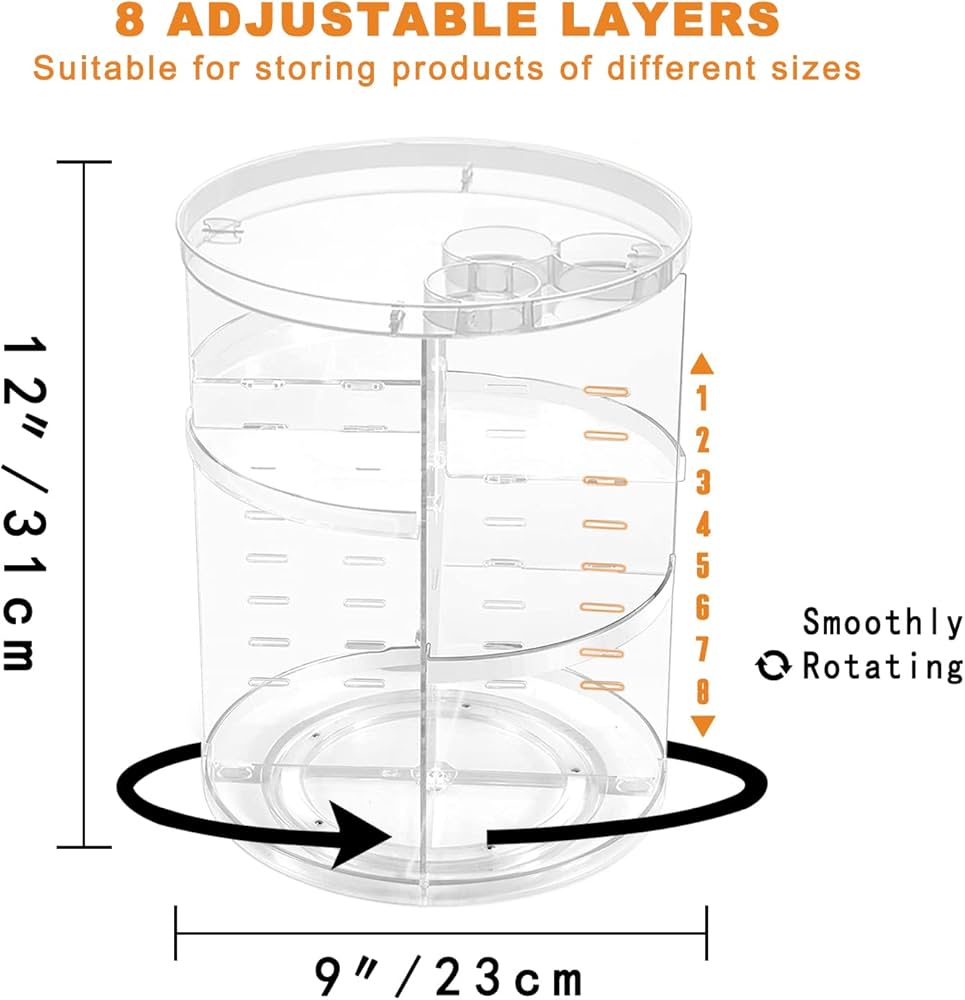 Rotating Makeup Organizer, DIY 8 Adjustable Layers Spinning Skincare Organizer