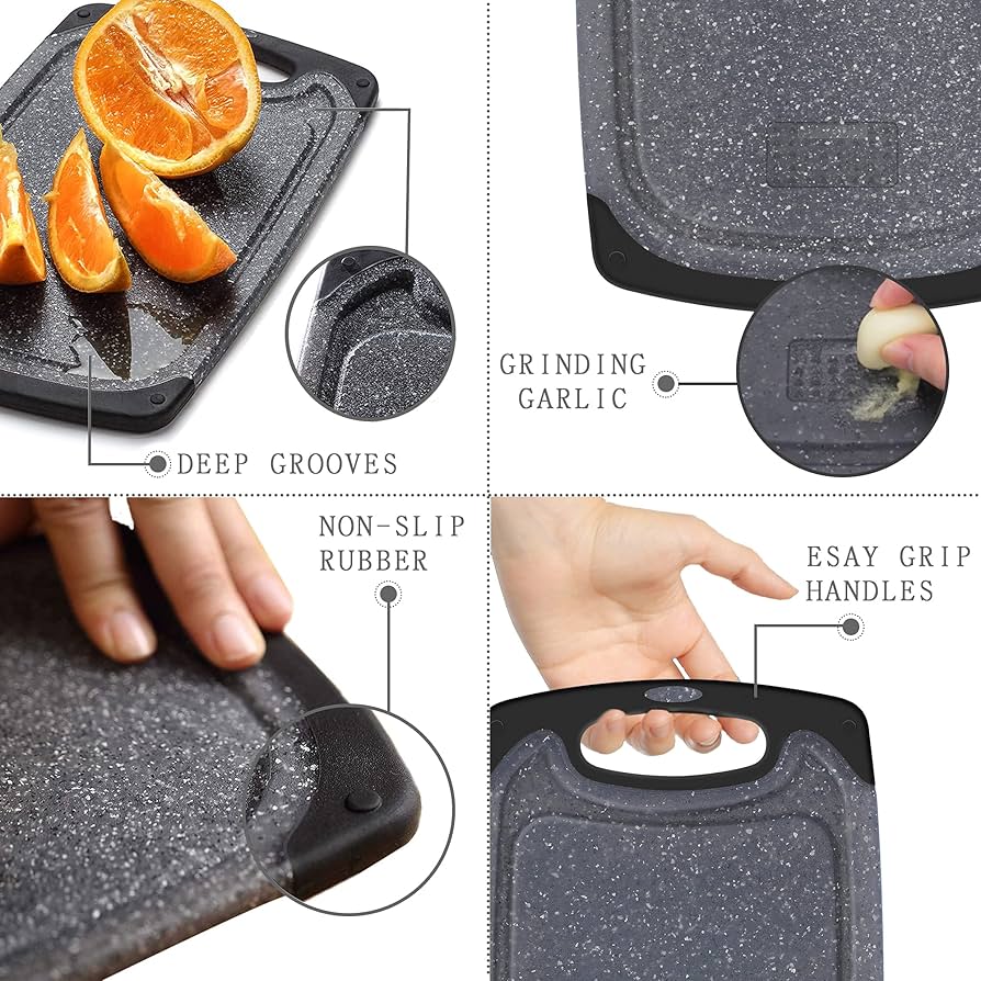 Problems Solved chopping boards set with multiple cutting boards in various sizes, ideal for kitchen prep and food safety.