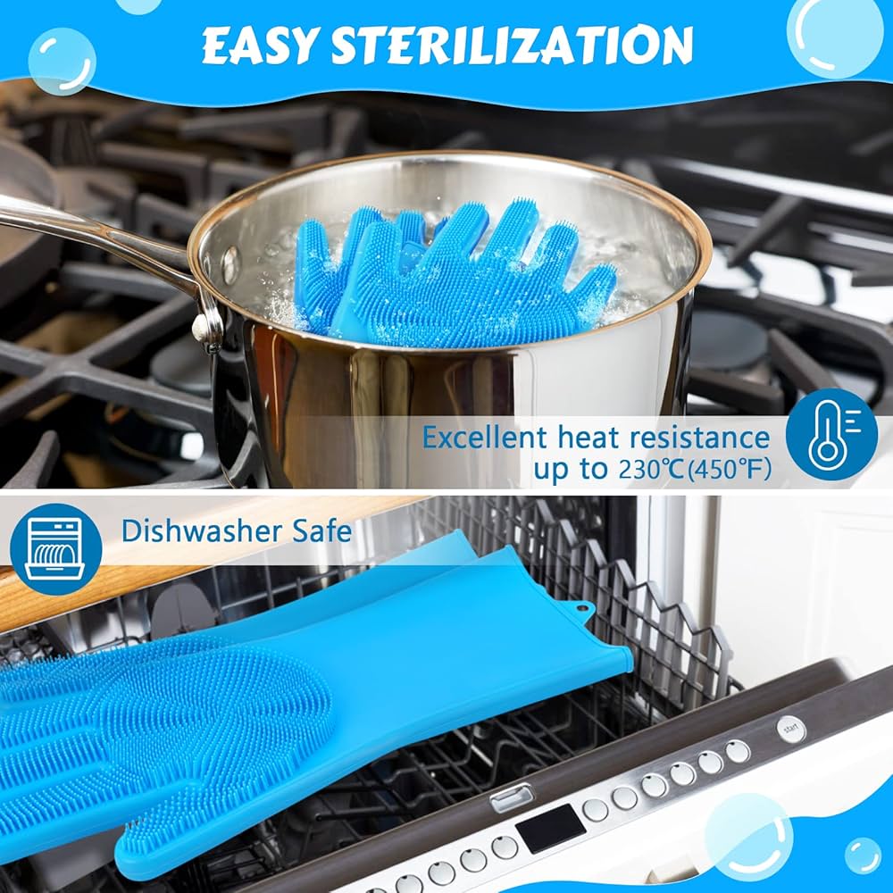 Pet Grooming Silicone Gloves (Blue) Dog Gloves with Silicone Hair Removal Gloves