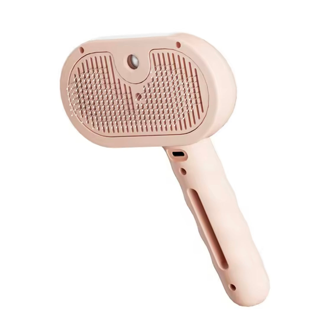 Dog steam comb pet massage brush by Problems Solved, USB rechargeable, showing the comb with steam vents and ergonomic handle.