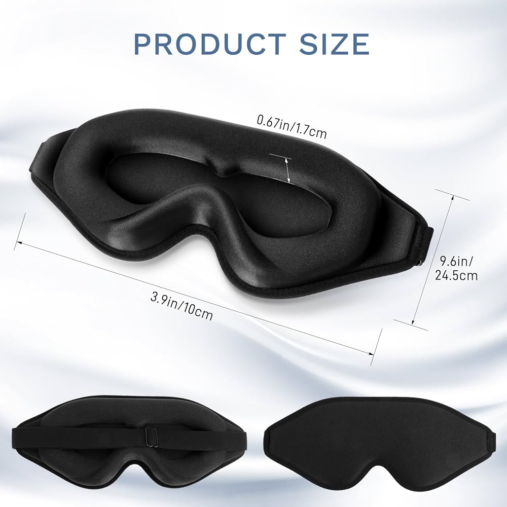 Problems Solved 99% fully block out light eye sleep mask with 3D deep contoured eyes cover for comfortable, dark sleep.