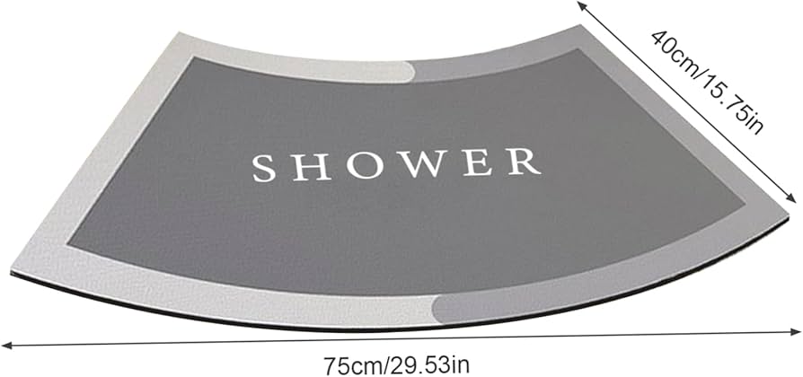 Problems Solved curved shower mat with absorbent, non-slip surface designed for curved bath areas, providing safety and comfort.