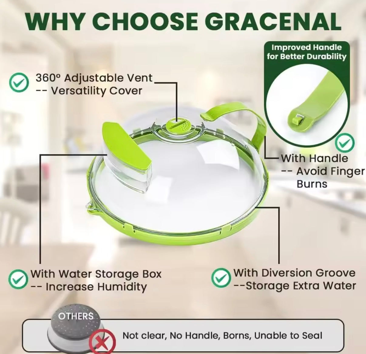 Microwave Cover for Food Clear Microwave Splatter Cover with Water Steamer and Handle