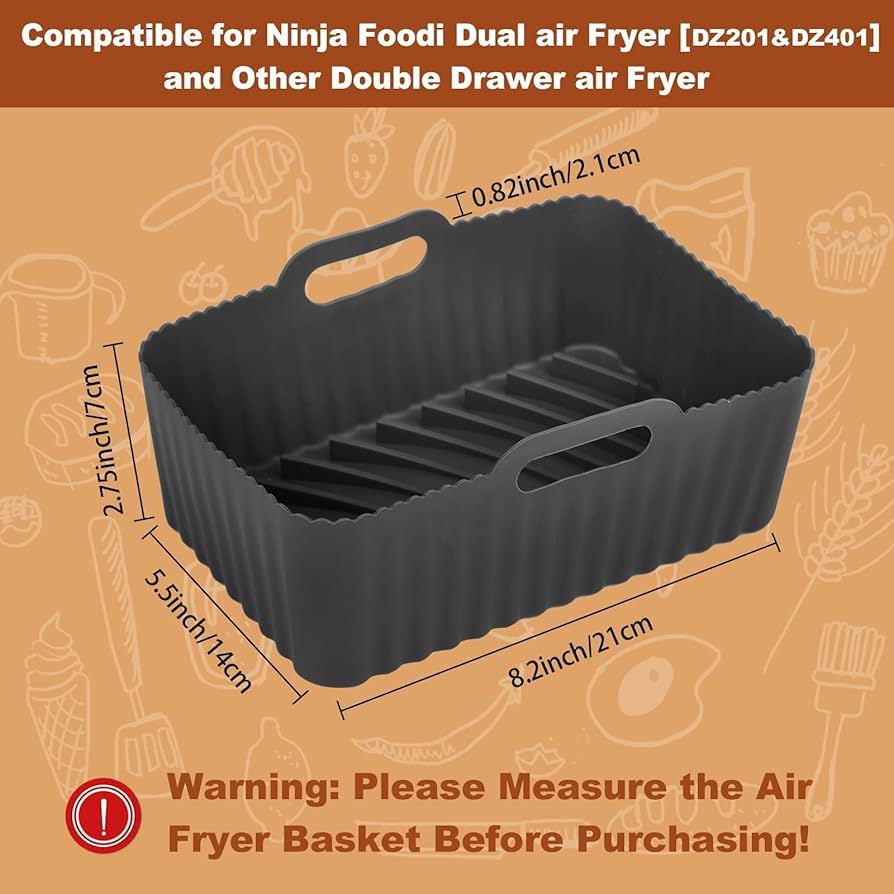 Problems Solved 2-pack silicone air fryer liners for Ninja Foodi Dual DZ201, non-stick basket, heat-resistant and reusable.