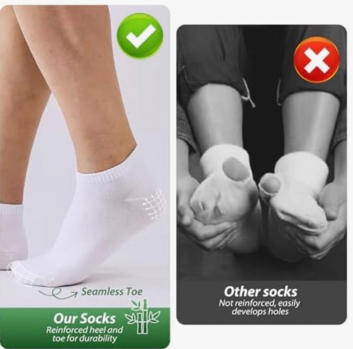 Problems Solved men's and women's trainer socks with anti-blister design, white and black, 6 pairs, size 9-11.