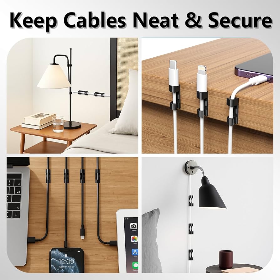 40 Pack Cable Clips Wire Management Home Office Adhesive Cable