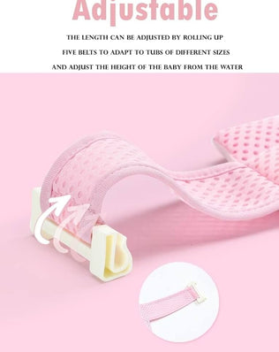 Baby bath net and pad with adjustable mesh bath insert from Problems Solved, showing a soft, cushioned baby bath mat.