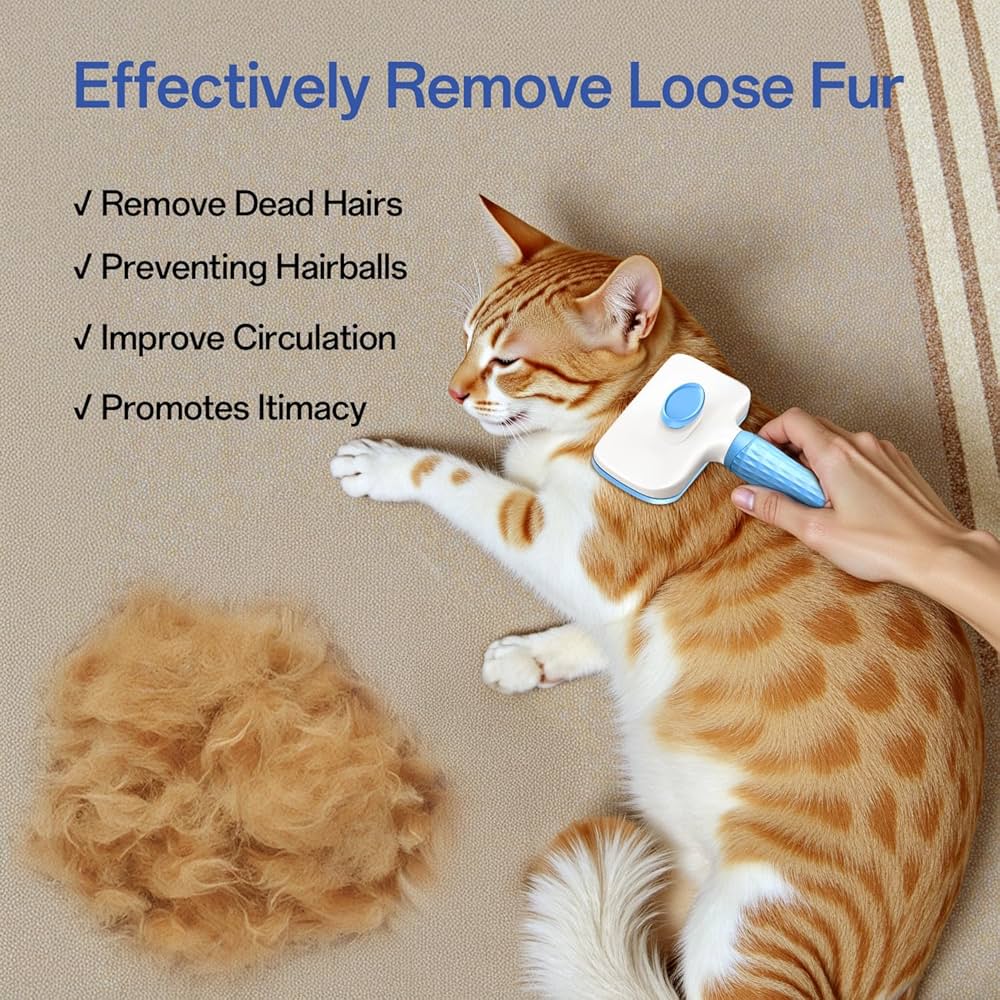 Cat Brush for Long and Short Hair Cats, Self-cleaning Dog Brush for Shedding