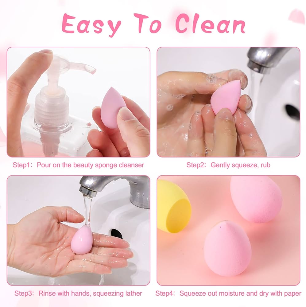 Set of 40 multicolored mini beauty blenders by Problems Solved, professional makeup sponges for blending foundation and makeup.
