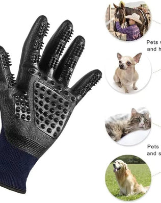 Pet Grooming Gloves Improved Five Finger Design Rubber Glove Gentle