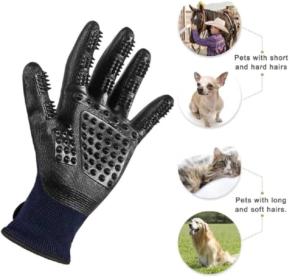 Pet Grooming Gloves Improved Five Finger Design Rubber Glove Gentle