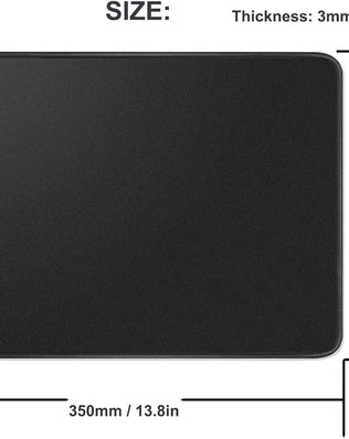 Problems Solved pure black mouse mat, 350x300mm with 3mm thickness and anti-slip rubber base for stable computer use.