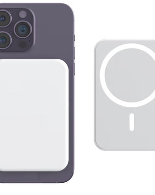 Wireless magnetic power bank by Problems Solved with 5000mAh capacity, portable charger with sleek design and magnetic attachment.