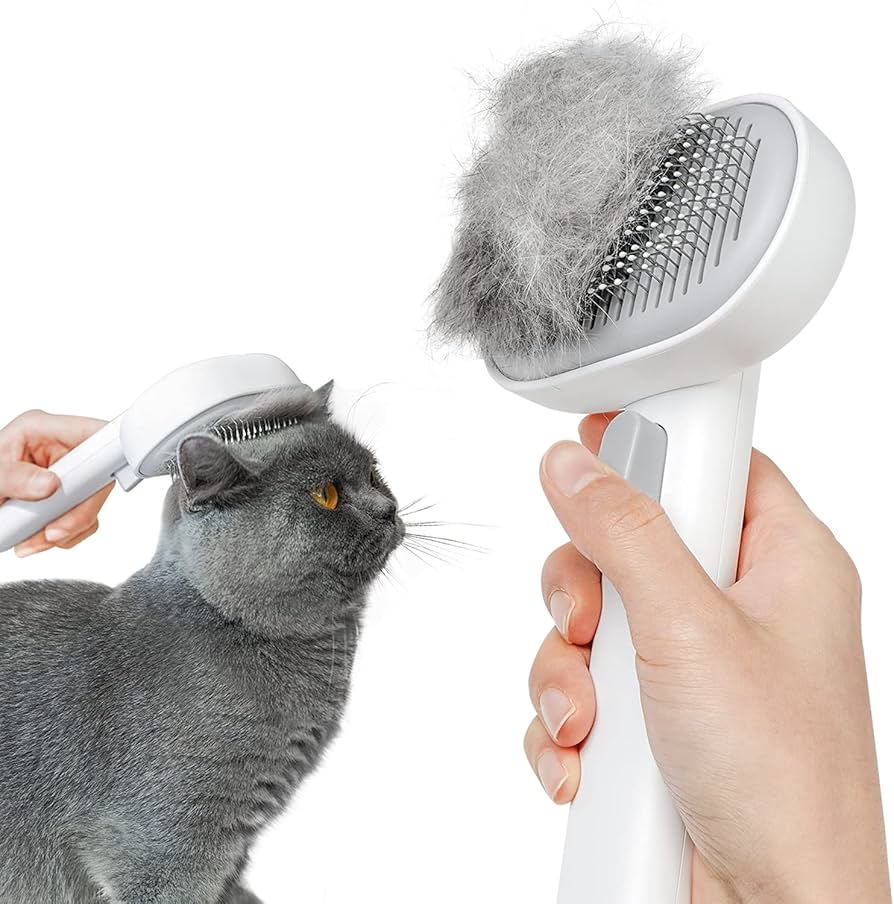 Cat Brush with Release Button, Cat Grooming Brush for Long or Semi-Short Haired Cats