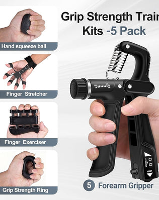 Grip Strength Trainer Kits (5 Pack), Forearm Strengthener with Adjustable Resistance