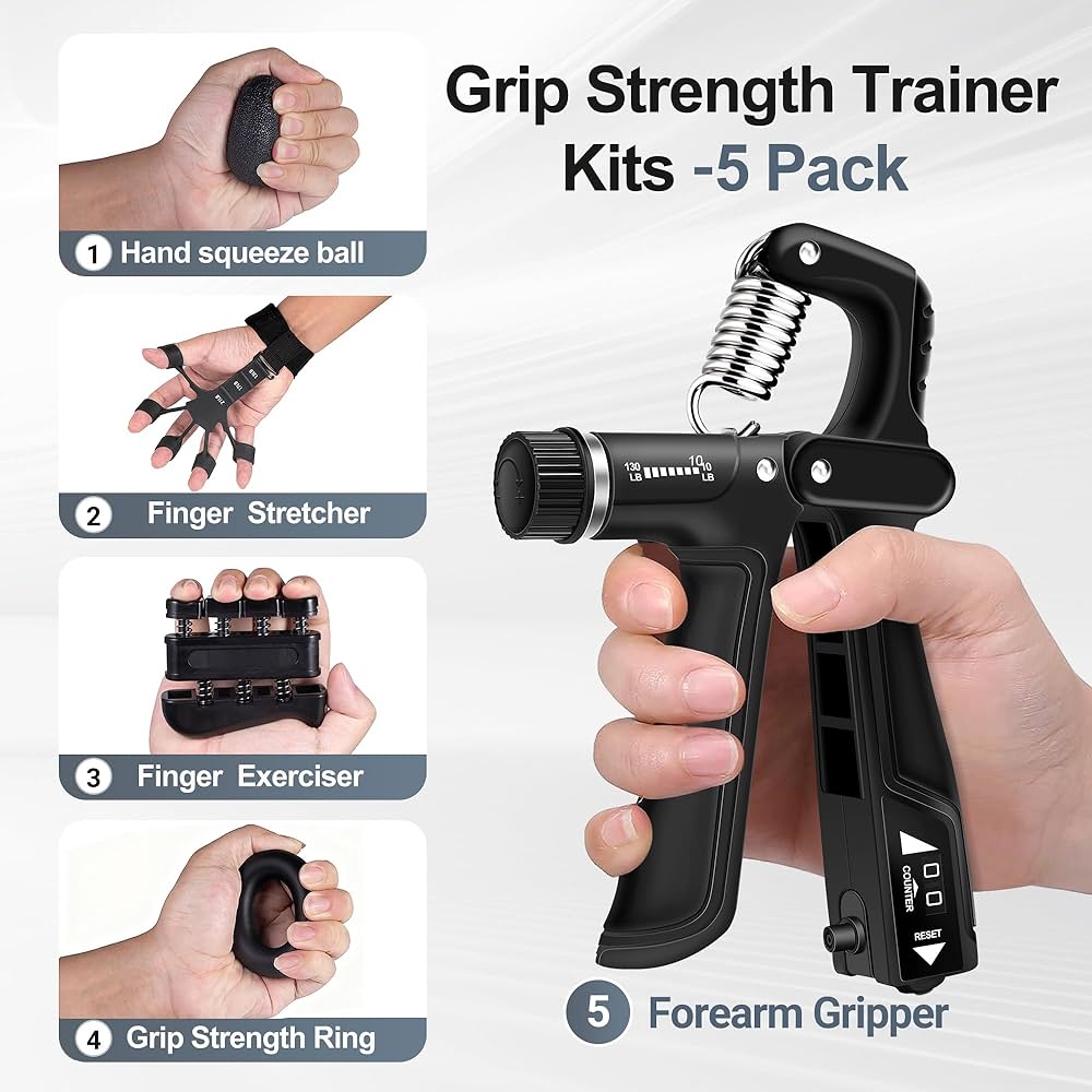 Grip Strength Trainer Kits (5 Pack), Forearm Strengthener with Adjustable Resistance