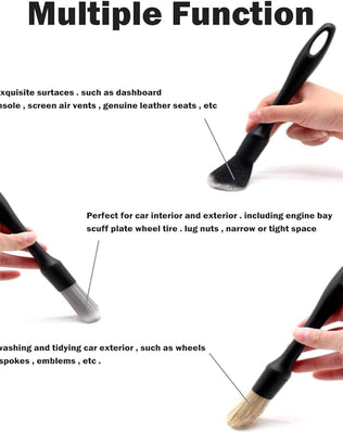 3pcs Car Detailing Brushes Set Soft Auto Detailing Brush Kit Interchangeable Different Sized