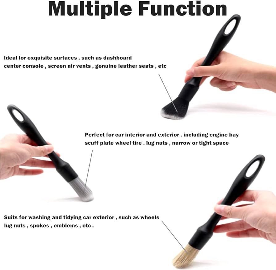 3pcs Car Detailing Brushes Set Soft Auto Detailing Brush Kit Interchangeable Different Sized