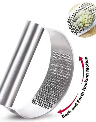 Problems Solved stainless steel garlic press squeezer, upgraded manual kitchen tool for efficiently crushing garlic cloves.