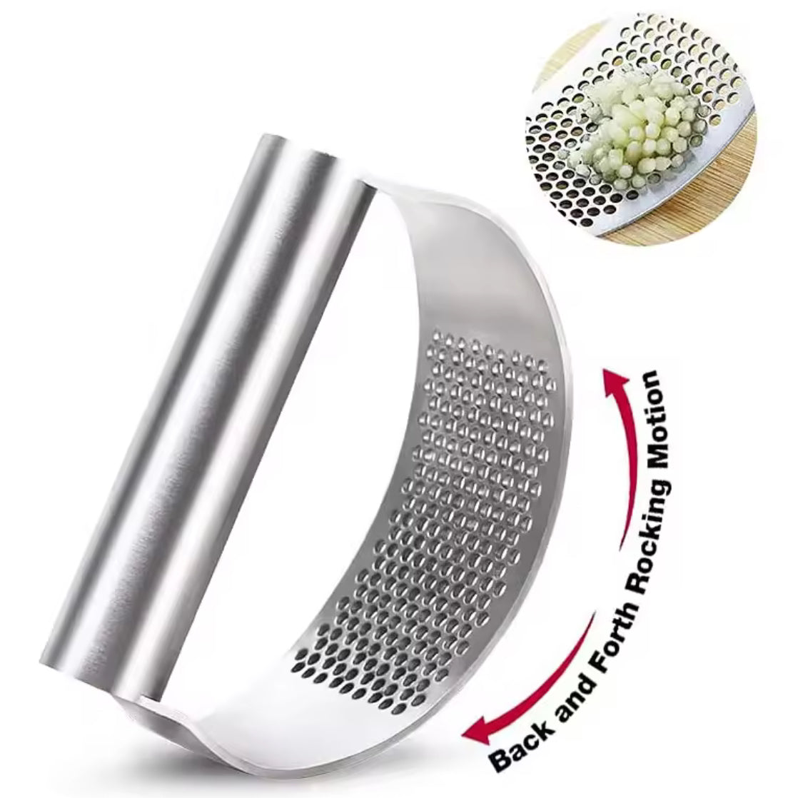 Problems Solved stainless steel garlic press squeezer, upgraded manual kitchen tool for efficiently crushing garlic cloves.